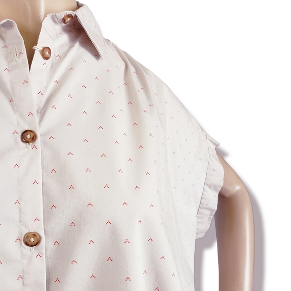 Soho Threads Cream & Red Geometric Oversized Boxy Dolman Sleeve Button Up Blouse - Picture 2 of 8